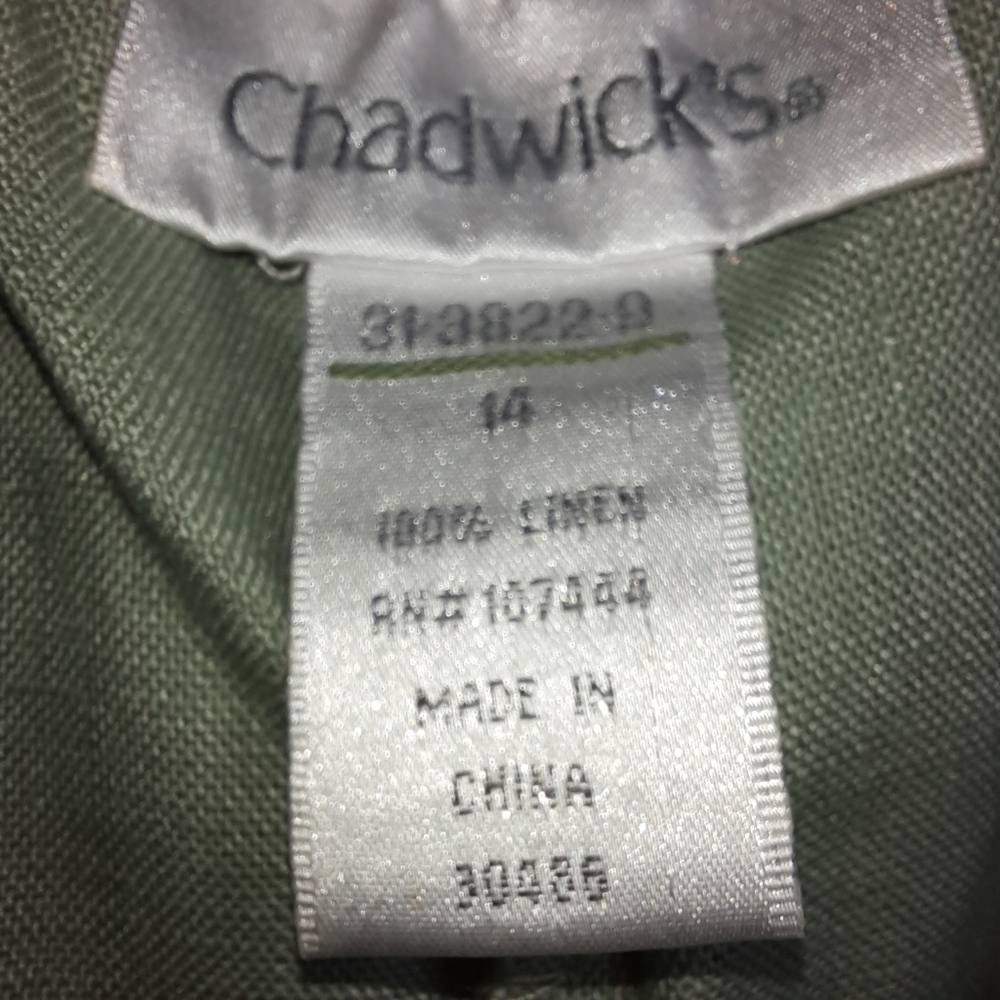 Chadwick's Pale Green Linen Wide Leg Pants SZ 14 - Picture 6 of 10